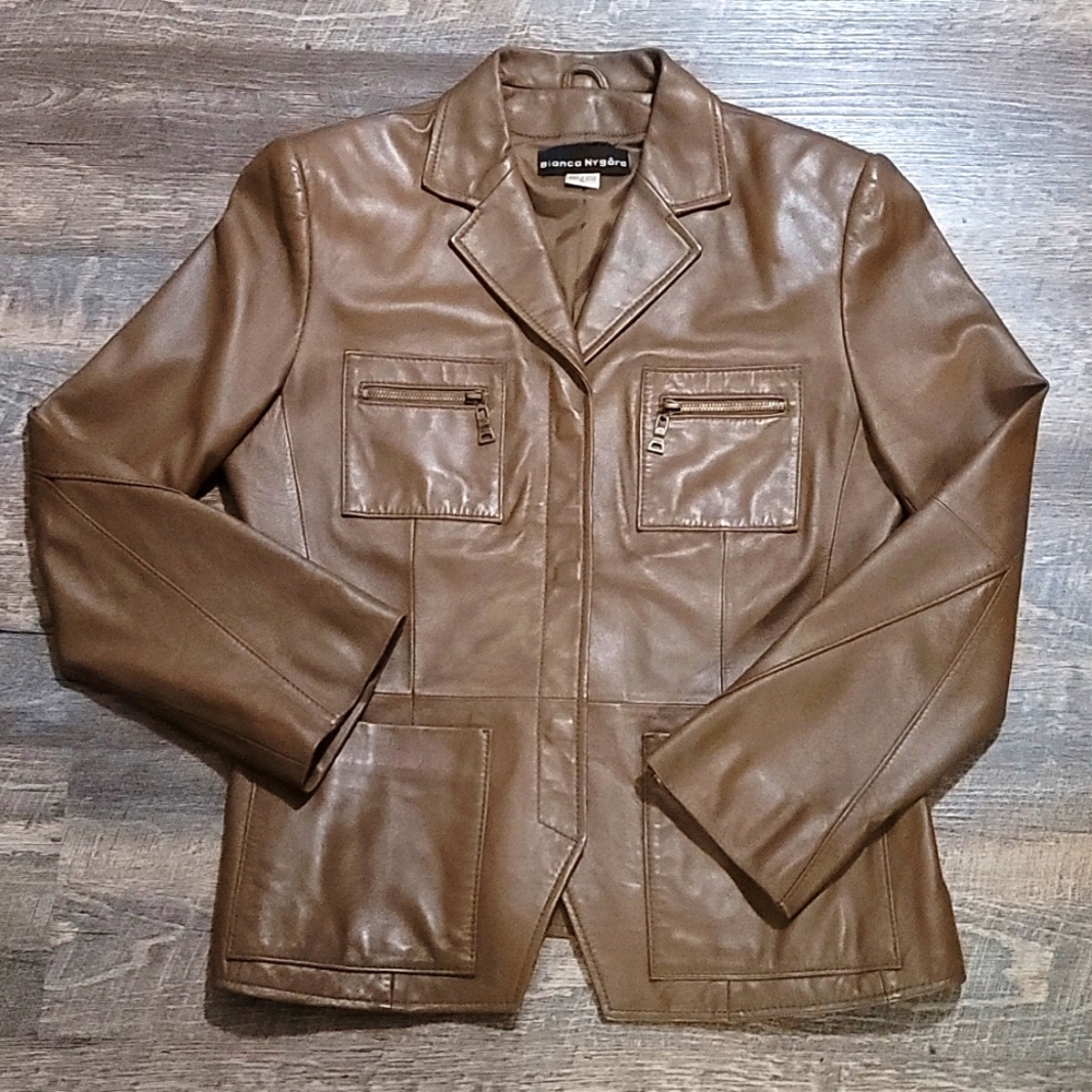 Stunning like new brown 100% real leather jacket women's size 12 Bianca Nygard
